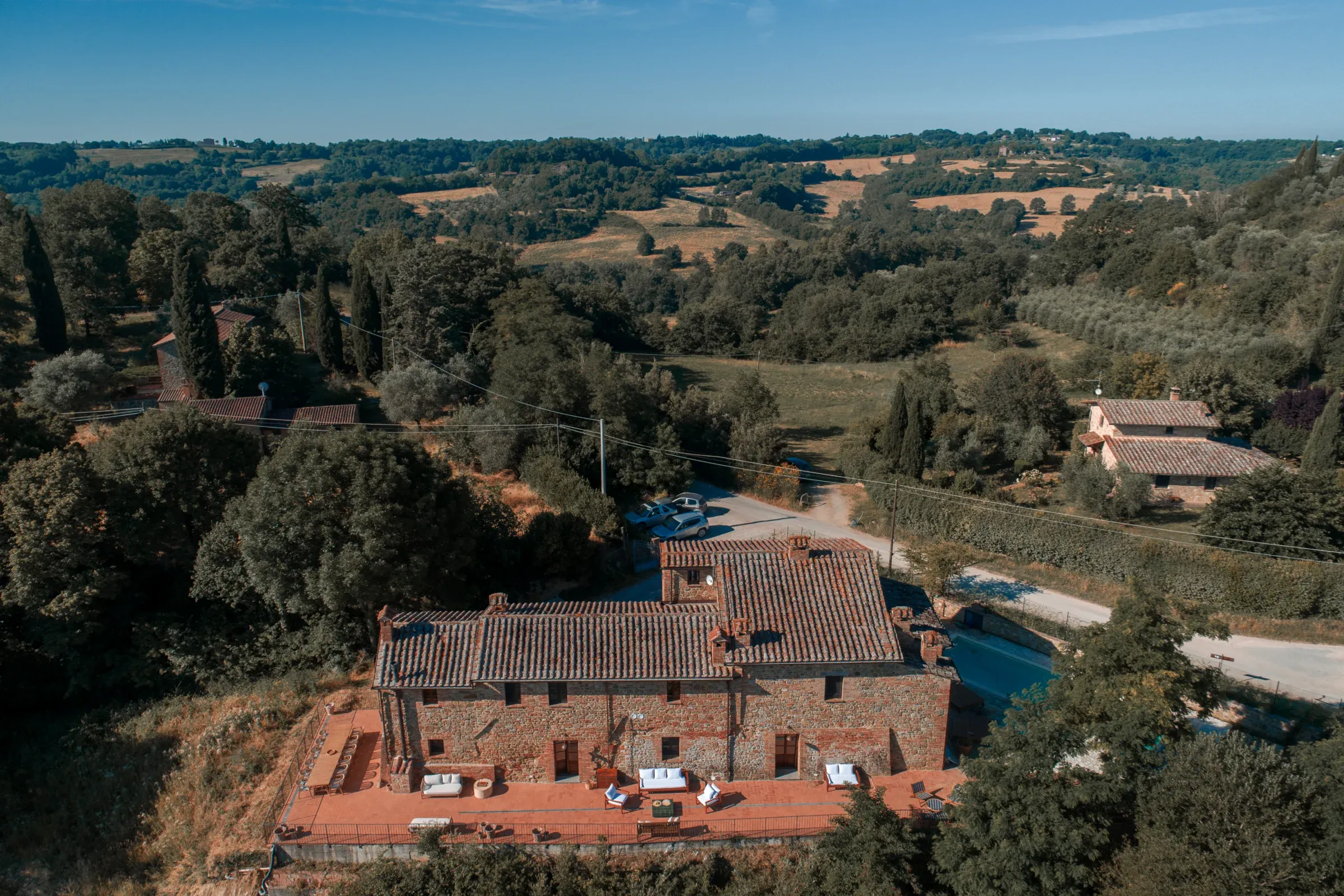 Villa and pool surrounded by countryside
